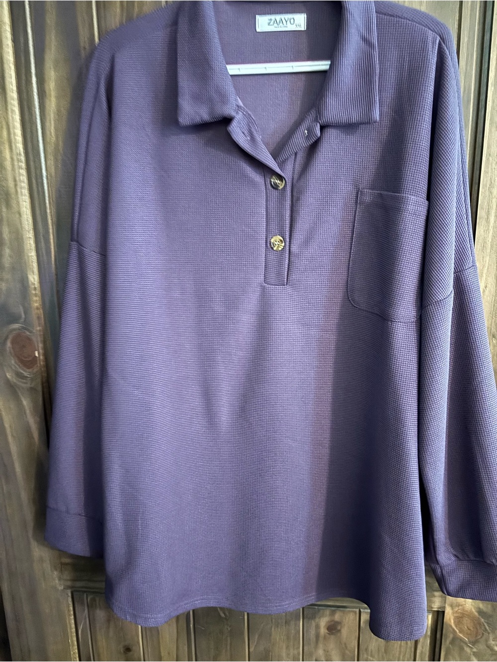 ZAAYO Purple Long Sleeve Polo Top XXL collar